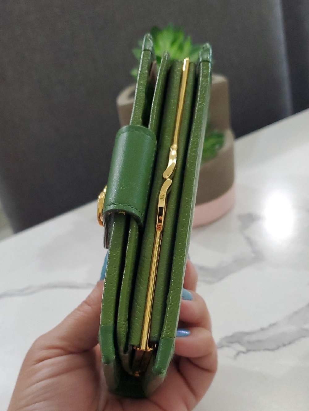 🇮🇹Bvlgari Doppio Tondo Green Leather Snap/Kisslock Wallet💚 - Picture 7 of 16